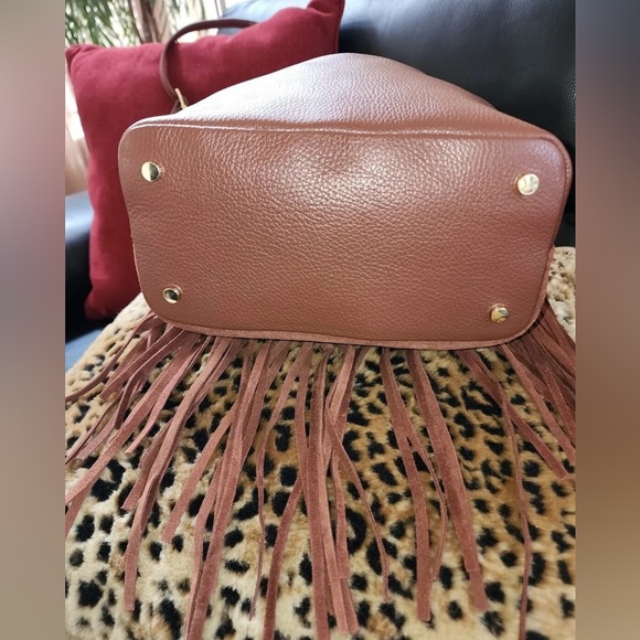 NWOT Isadora Mahogany Suede Fringe Hobo Drawstring Purse - Picture 5 of 7